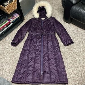 Vintage ankle length down filled puffer with real fur hood